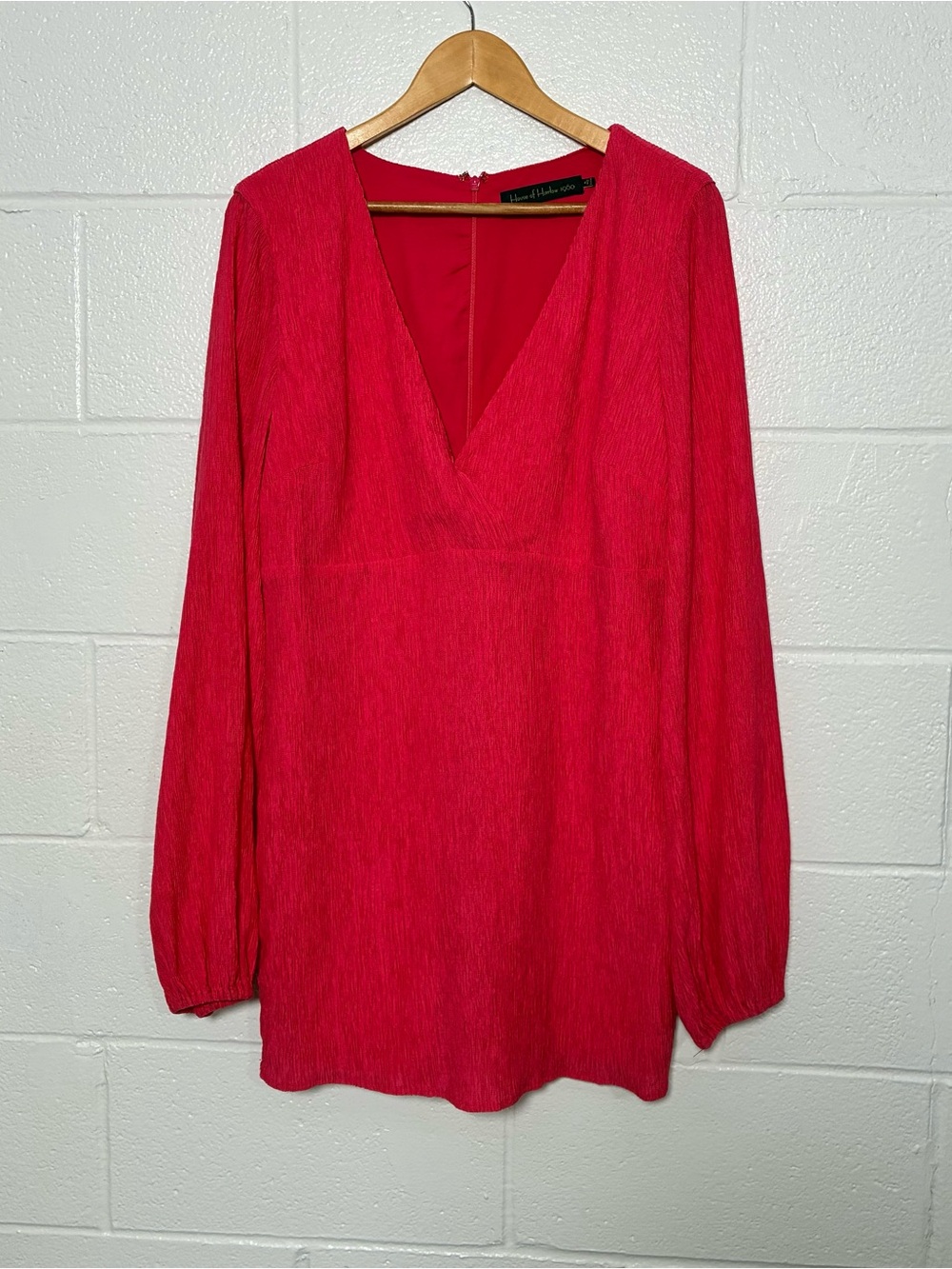 House of Harlow 1960 pink long sleeve textured faux wrap dress